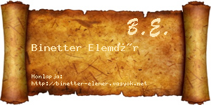 Binetter Elemér névjegykártya